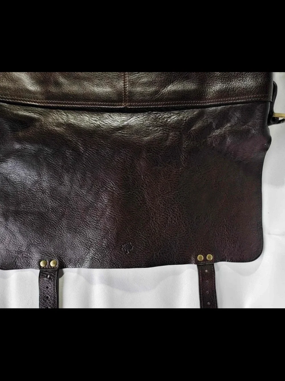 Mulberry Dark Brown Leather Messenger Bag with Brass Hardware